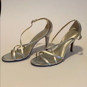 Ralph Lauren strappy silver metallic heels